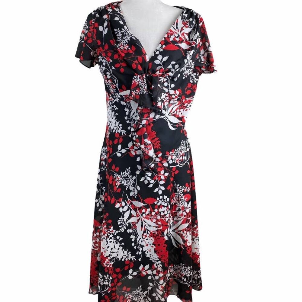 Vintage 90s Black and Red Floral Dress Sz 16